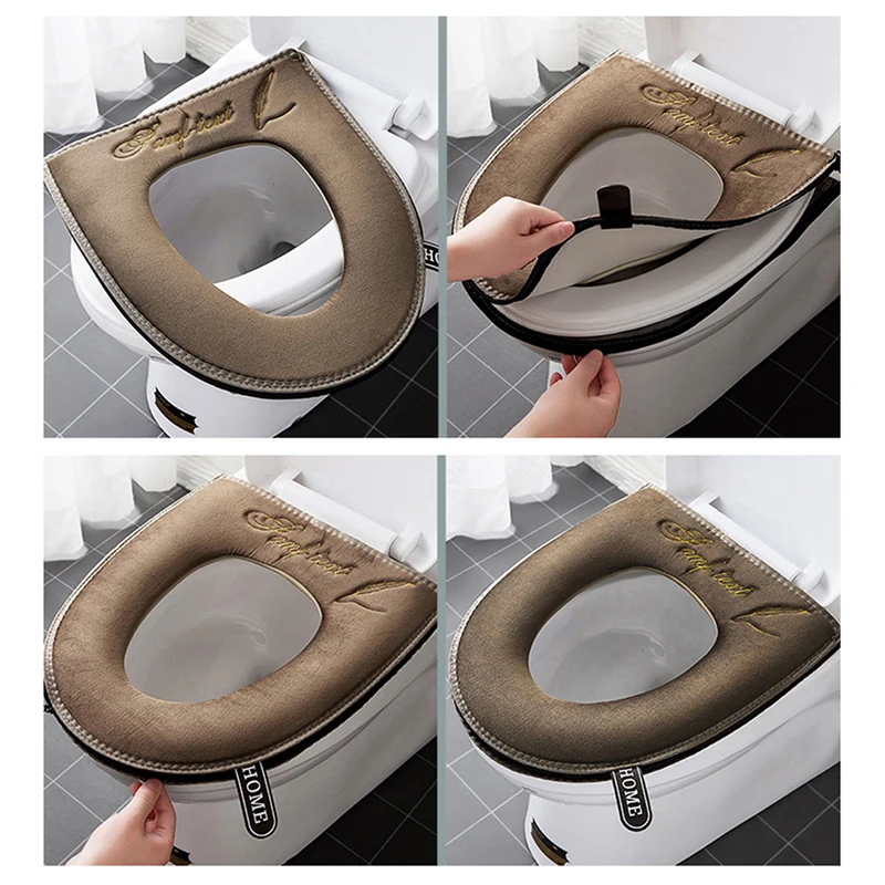 Universal Toilet Seat Cover Winter Warm Soft WC Mat Bathroom Washable Removable Zipper Flip Lid Handle Waterproof Household,toilet seat cover