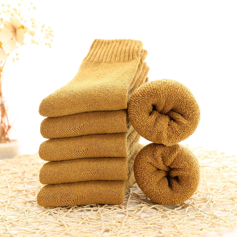 1 пара, зимние толстые теплые шерстяные махровые женские носки, винтажные рождественские однотонные носки, цветные носки, подарок, свободный размер, милые носки - Цвет: 1Pair A