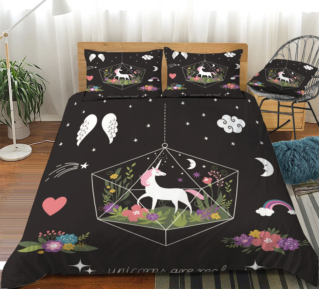 

New Arrival Cartoon Unicorn 3D Printed Bedding Set Duvet Covers Pillowcases Comforter Bedding Set Bedclothes Bed Linen