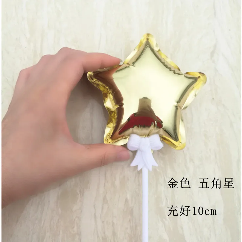4-дюймовый 10 см цвета: золотистый, серебристый пятиконечная звезда сердце Форма Автоматический надувной мяч торт декоративные шарик-отправим бабочка стержень