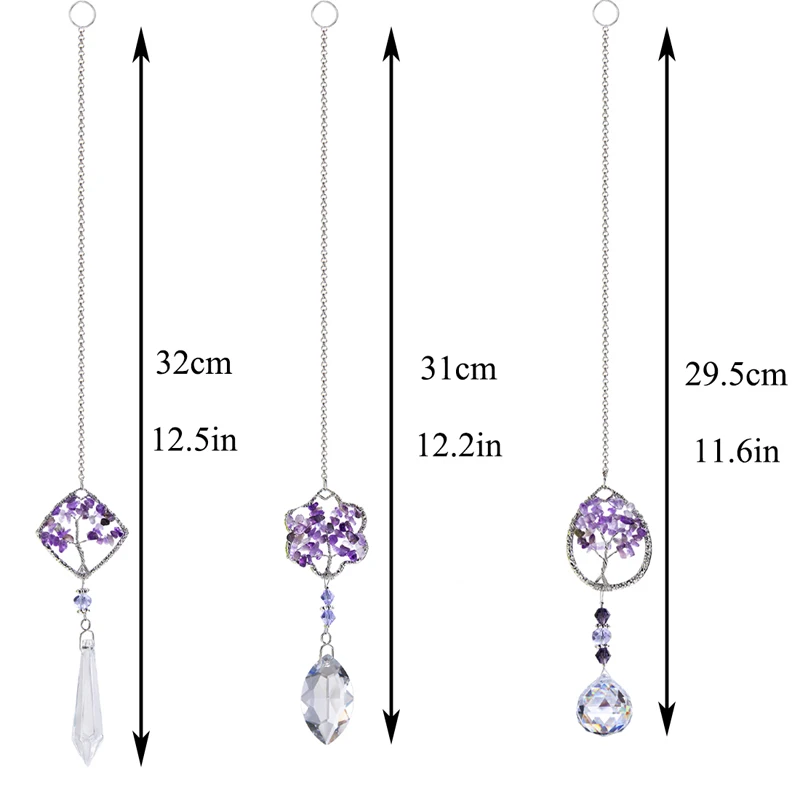 H&D Rainbow Maker Crystal Tree of Life Suncatcher Healing Hanging Chakra Glass Pendant Decor for Home Window Car Garden, 6PCS
