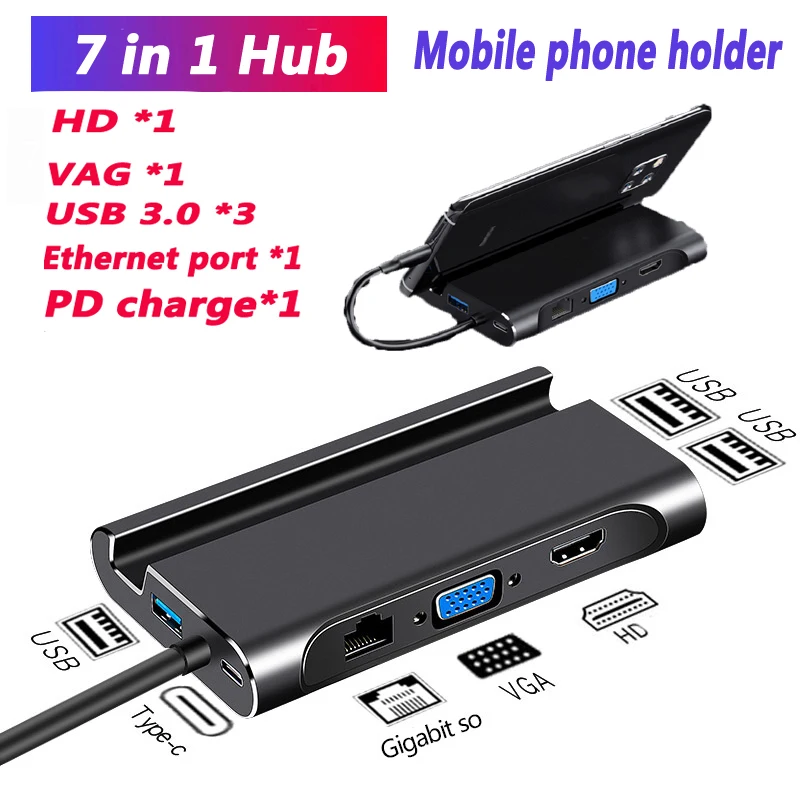 Type c Dock station USB3.0 Docking station VGA RJ45 PD USB Hub for Laptop Macbook Pro HP Surface DELL Lenovo Samsung dex station - ANKUX Tech Co., Ltd