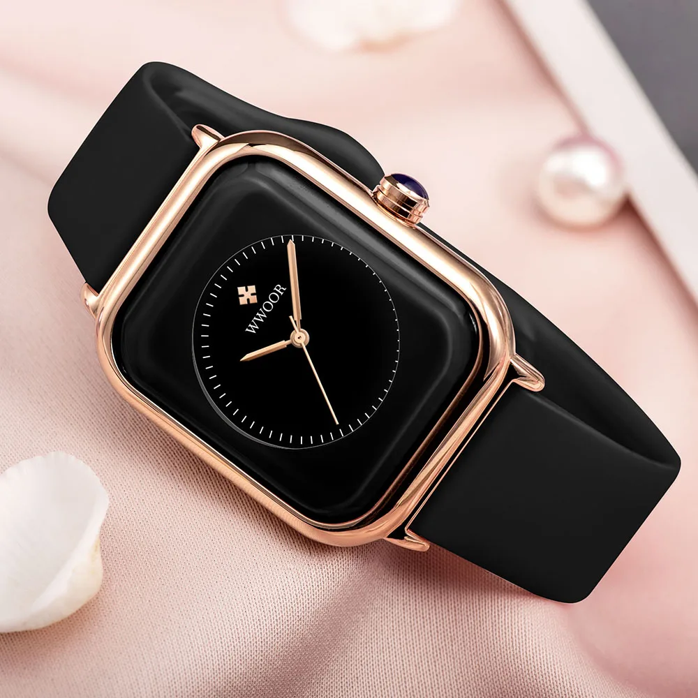 Montre de luxe en Silicone pour femmes, Quartz, noir, décontracté, élégant, horloge, femme, robe, montre-bracelet