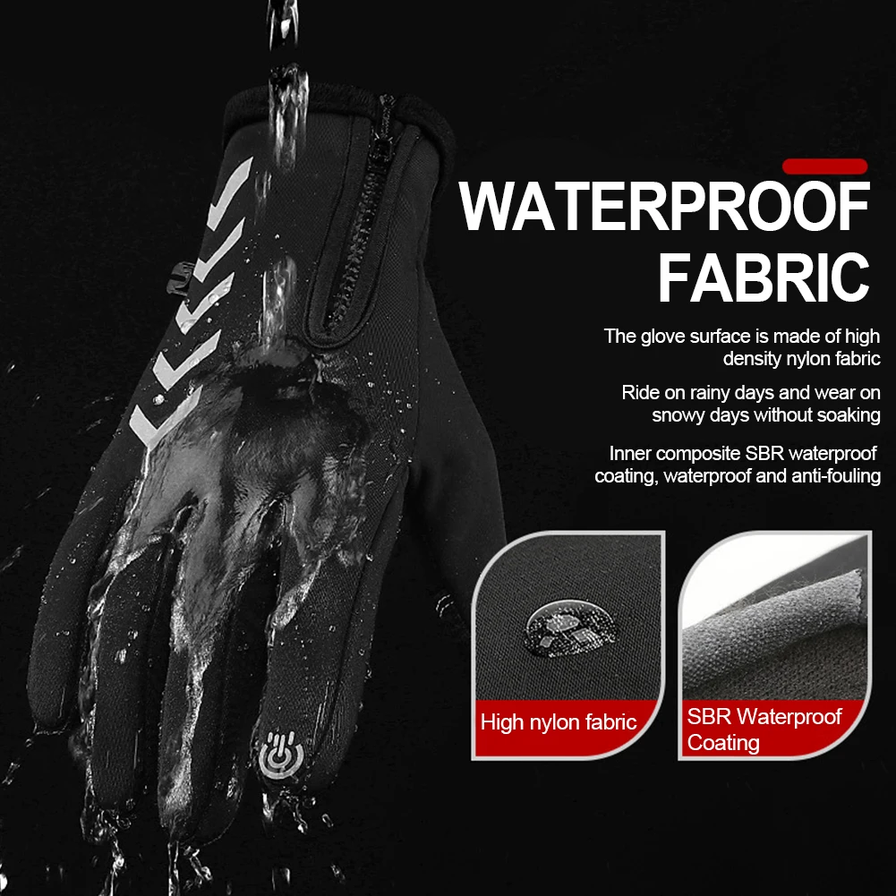 1Pair Anti Slip Keep Warm Solid Windproof Winter Full Finger Cycling Gloves Gift Fashion Bicycle Protection Outdoor Waterproof