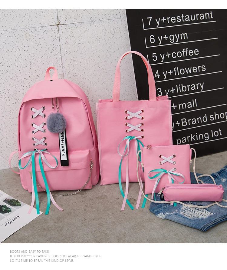 Комплект из 4 предметов мода рюкзак Для женщин для отдыха Back Pack Япония дамы рюкзак Повседневное Для женщин девочек-подростков Классический Рюкзак Школьный Сумки