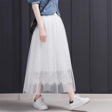 Женская однотонная плиссированная юбка с вырезами, винтажная кружевная юбка с высокой талией, длина до середины икры, женские юбки, Весенняя шикарная модная бальная юбка