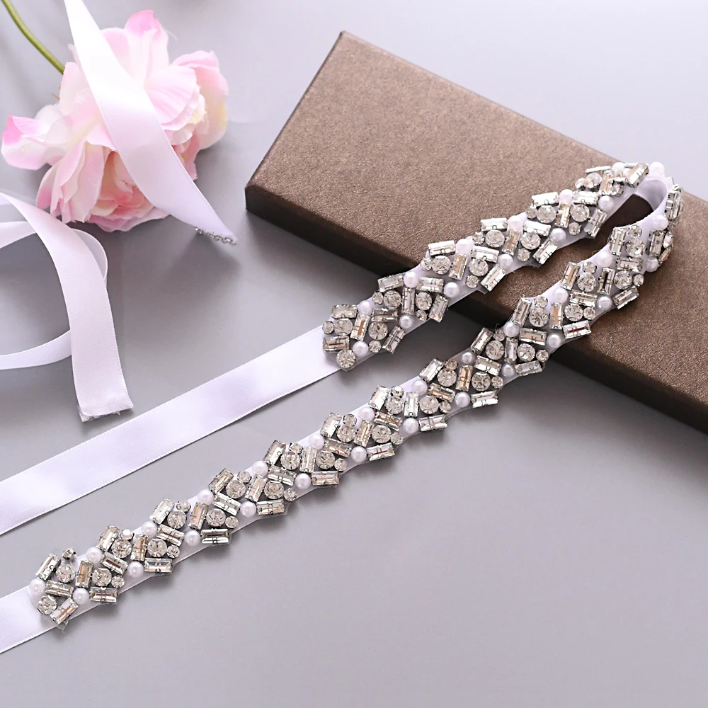 

TRiXY S432 Rhinestone Belt Beaded Wedding Belt Pearls Rhinestone Belt Pearl Bridal Belt Silver Sparkle Belt Satin Sash Belt