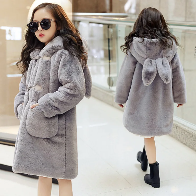 lower price 2019 Baby Teenage Winter Cartoon Thick Children Parka Kids Girls Faux Fur Fleece Ear Hooded Coats d