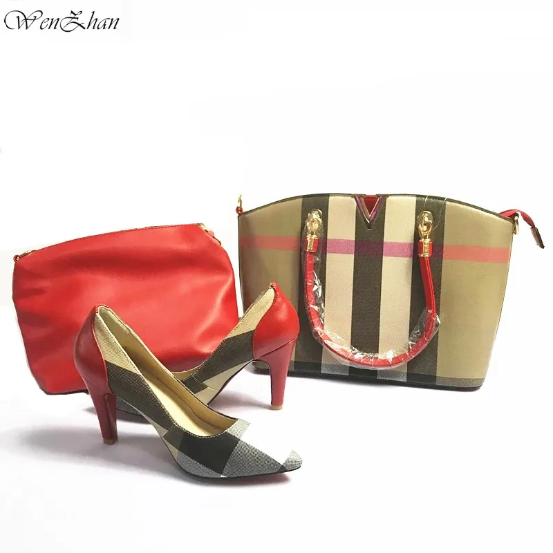 WENZHAN/женские мягкие туфли-лодочки в полоску женские комплекты с сумочкой женские туфли с острым носком и сумочкой,, A96-6