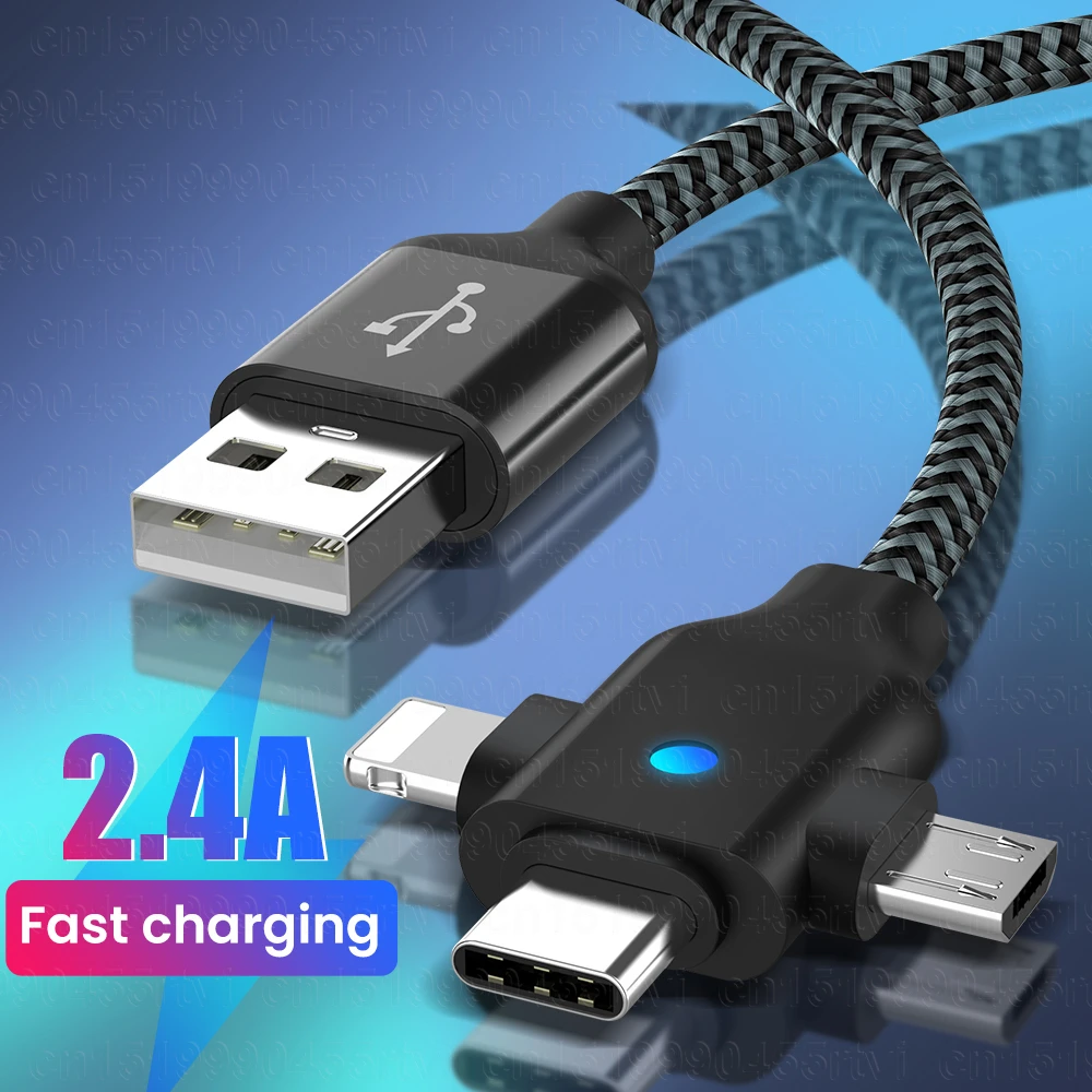 3in1 Data USB Cable for iPhone Fast Charger Charging Cable For Android Phone Type c XiaoMi Huawei Samsung Charger Wire For iPad android c type charger
