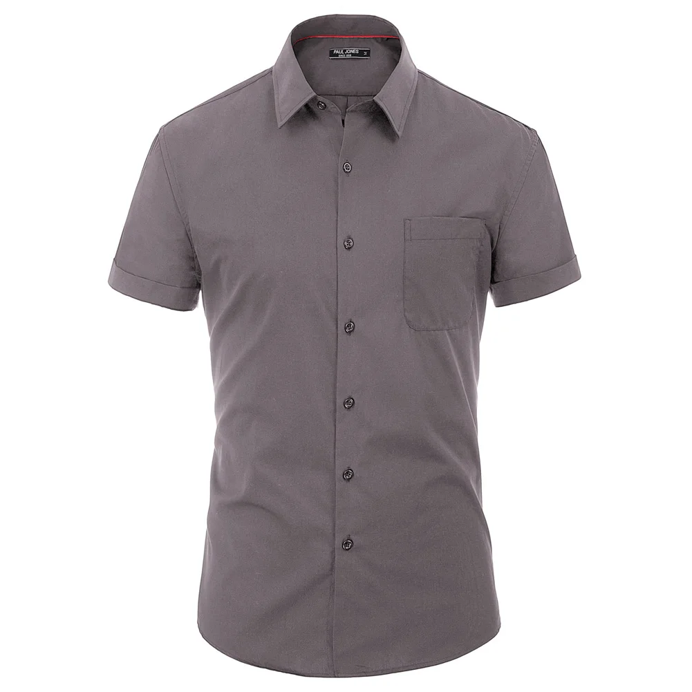 Taupe Gray Мужские одноцветные рубашки с коротким рукавом от PAUL JONES, летние повседневные рубашки с квадратным воротником на пуговицах PJ0189 - Цвет: Taupe Gray
