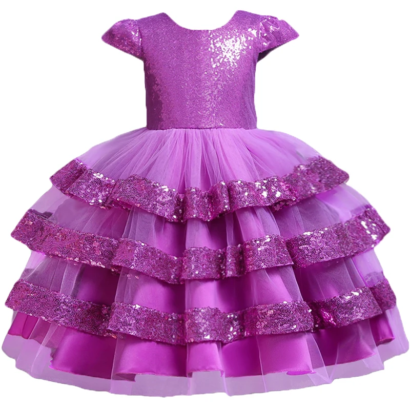 

Pegeant Sequined Backless Kids Dresses for Girls Wedding Party Princess Dresses Baby Girls First Communion Layered Tutu Dresses