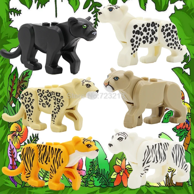 

Tiger Panther Leopard Single Sale Jungle Adventure series Cow Puma concolor Building Blocks Set Model Bricks Toy