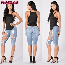 Мода, новые джинсы с высокой талией, рваные повседневные обтягивающие джинсы для женщин, хлопковые джинсовые брюки, узкие брюки в ковбойском стиле