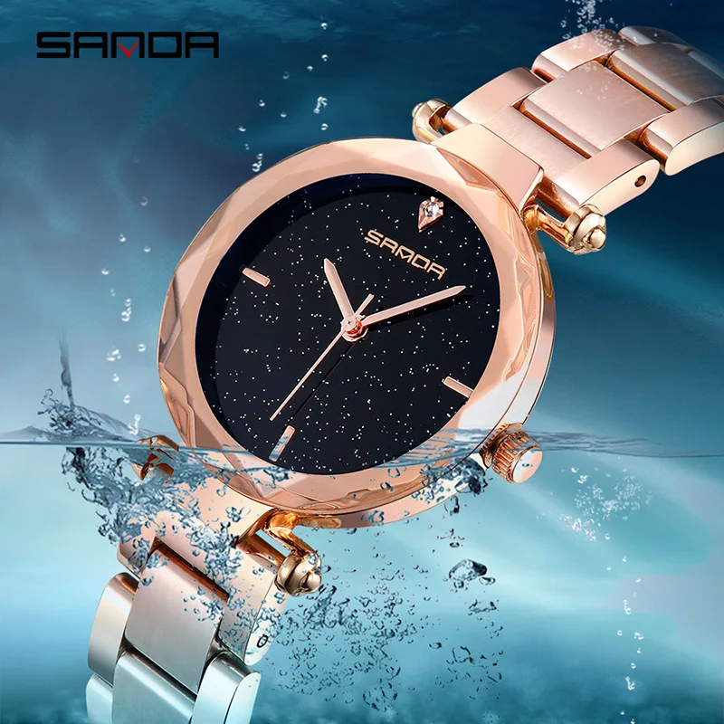

SANDA Hot Selling Shaking Voice Network Red WOMEN'S Watch Fashion Women's Cool Trend Glorious Star Purple Steel Belt Ladies' Wat