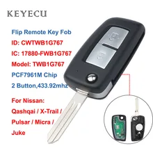 Keyecu 2 кнопки флип Автомобильный Брелок дистанционного управления с ключом 433,92 МГц PCF7961M чип для Nissan Qashqai, X-Trail, Pulsar, Micra, Juke, CWTWB1G767