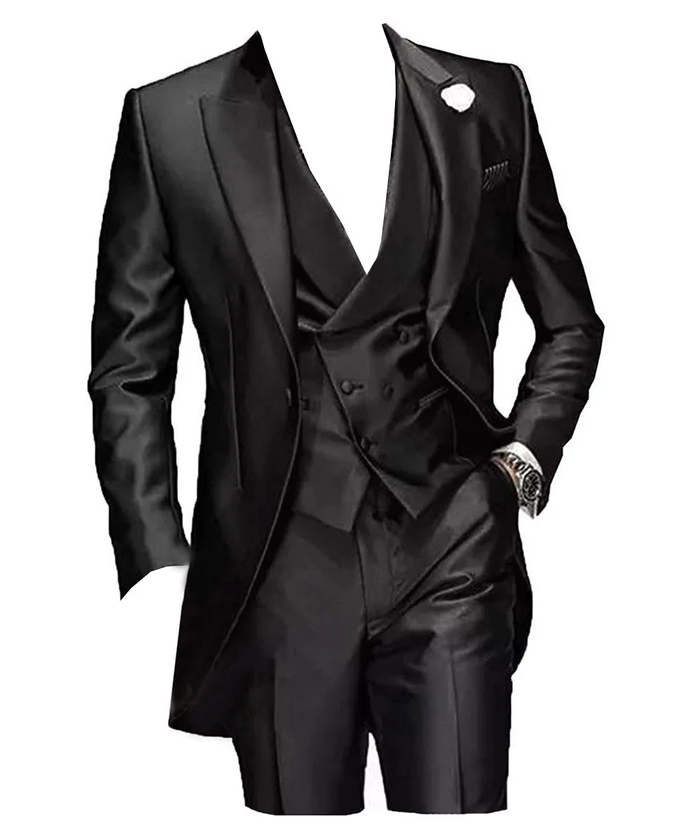 Black Long Tailored Made Costume Homme Men Suits 3 Pcs Wedding Tuxedos Slim Fit Groom Prom Blazer Hombre Terno Masculino