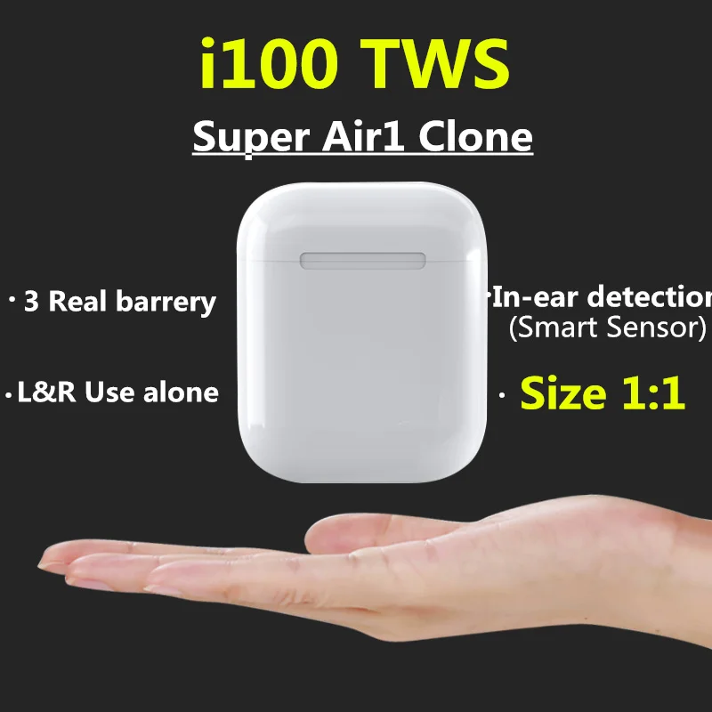 

I100 Tws Air1 Clone Size 1: 1 Smart Sensor In-ear Detection Pop-up Wireless Bluetooth5.0 Headphone Pk W1 H1Chip Pk I30 I1000Tws