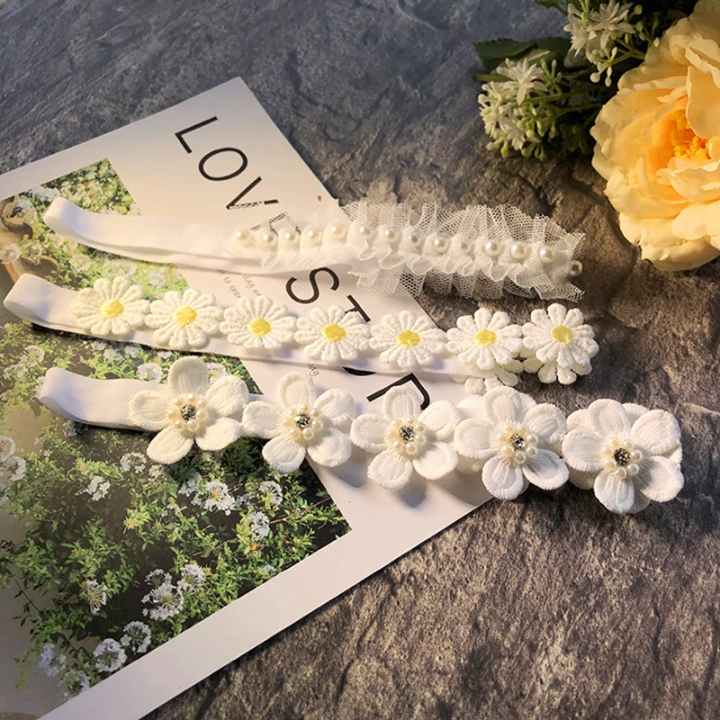 Baby Headband Lace Newborn Photo Props Cute Girls Daisy Hair Accessories Nylon Infant Pearl Head Bands Kids Hairband Gift | Мать и
