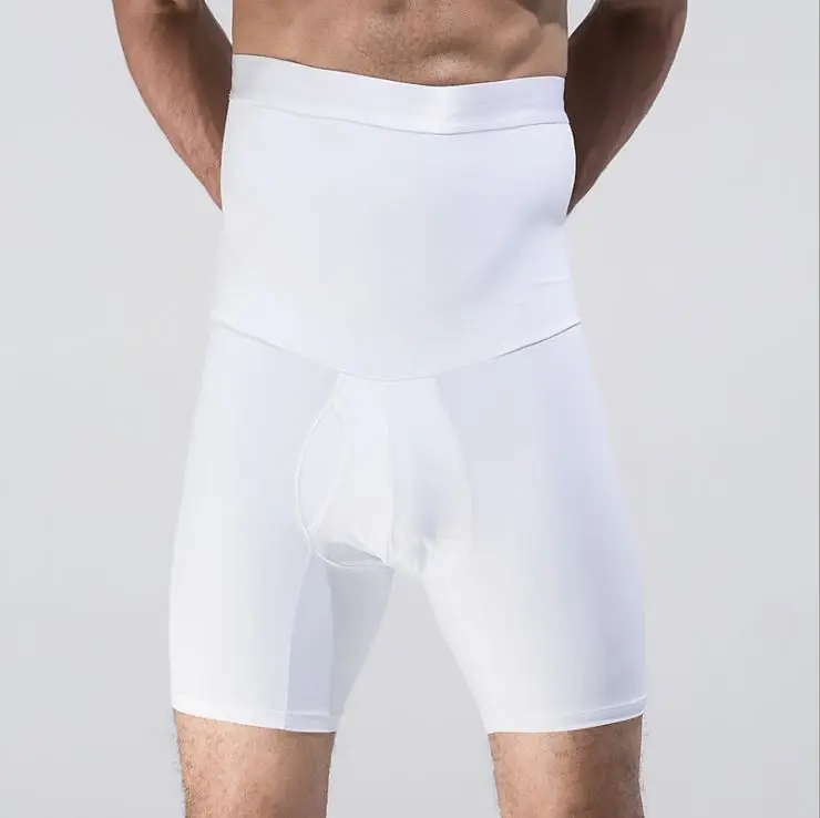 Мужское облегающее нижнее белье Компрессионные шорты с высокой талией для похудения плотное Нижнее белье Боксеры для упражнений фитнеса - Цвет: Белый