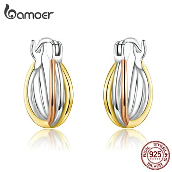 Real 925 Sterling Silver Bicolor Earrings for Women