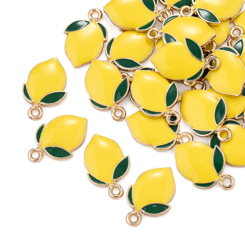 

10pcs Alloy Enamel Lemon Cherry Strawberry Fruit Charms for DIY Necklaces Pendant Earrings Charms Jewelry Making Accessories