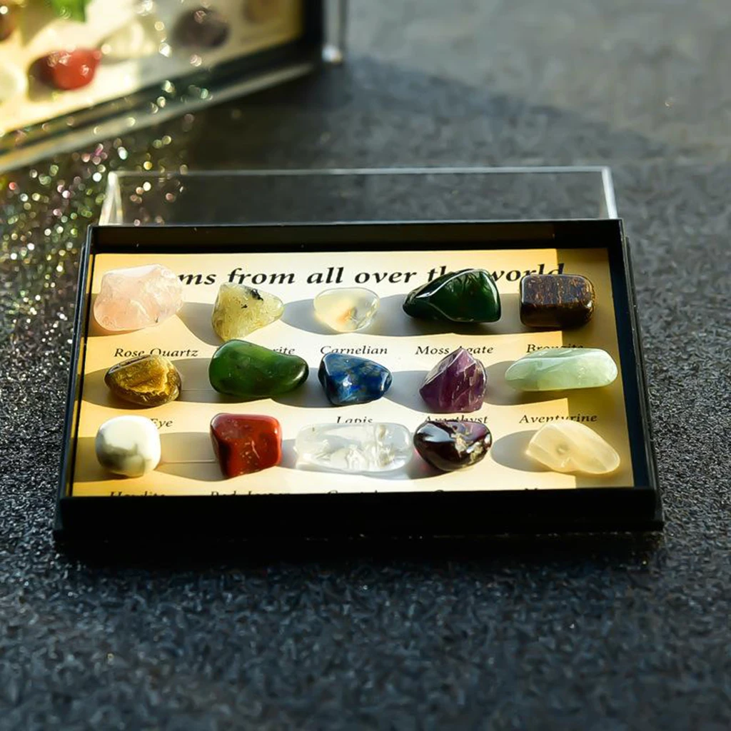 15pcs Natural Mineral Gemstone Rocks Crystal Polished Science Stones Collection Supplies Valentine's Day Present Gift