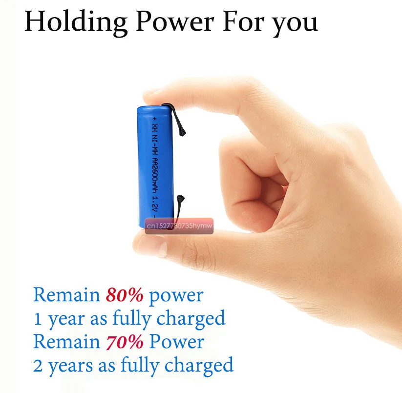1.2V AA rechargeable battery 2600mah 2A ni-mh nimh cell blue shell with tabs pins Braun electric shaver toothbrush