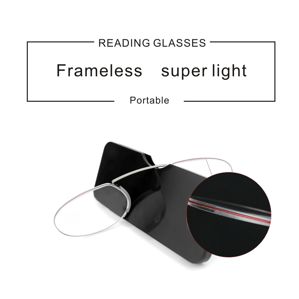 Rimless Foam Reading Glasses Nose Clip on Mini for Men Women Pince-Nez Portable Magnifier Oval with Case +1 1.5 2