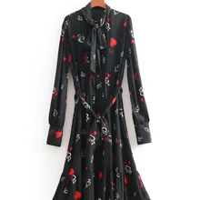 Осенне-зимнее женское платье в западном стиле, стиль, платье с длинными рукавами и принтом в форме сердца