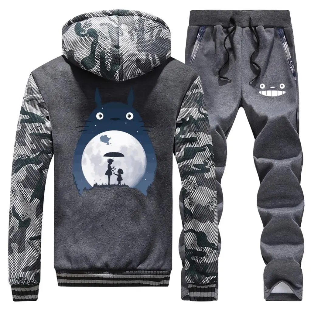 Tonari No Totoro мужские толстые толстовки Толстовка+ Брюки комплекты из 2 предметов теплый костюм винтажная японская куртка в стиле аниме мужской зимний спортивный костюм