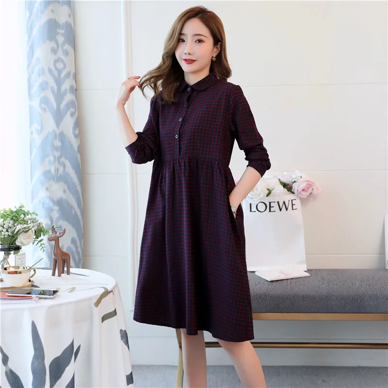 New Plaid Nursing Maternity Breastfeeding Dresses Autumn Winter Clothes for Pregnant Women Single-breasted Pregnancy Dress - Цвет: Photo Color