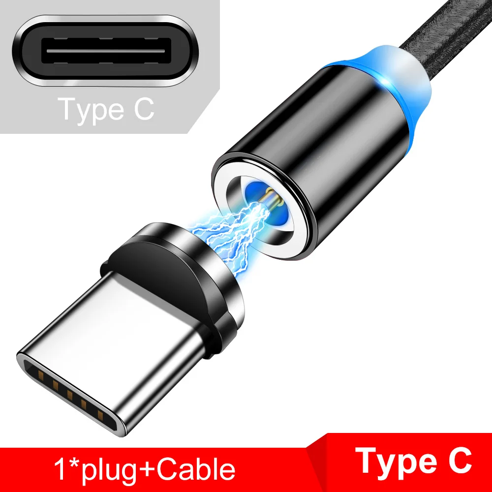 Магнитный usb-кабель Tisluo/Micro USB/type-C для iPhone X Xs Max светодиодный 1 м магнитное зарядное устройство для samsung s10 Xiaomi Pocophone USB C - Цвет: Type C usb black