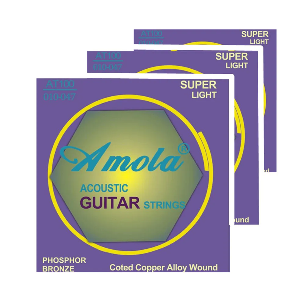 Amola AT100 .010-.047 Acoustic Guitar Strings PHOSPHOR BRONZE Accessories Parts 3 Sets | Спорт и развлечения