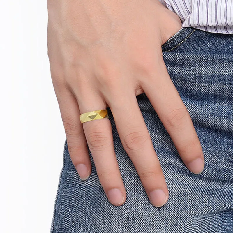 6mm Fashion Tungsten Carbide Steel Men's Ring Rhombus Cut Band Gold Color/Rose Gold Rings for Women Wedding Engagement Ring