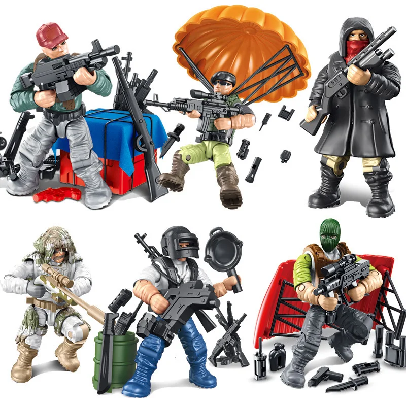 Военные пластиковые фигурки PUBG Mega Soldiers Minifigs модель строительные блоки Airdrop Packet парашют оружие Кирпичи игрушки для мальчиков