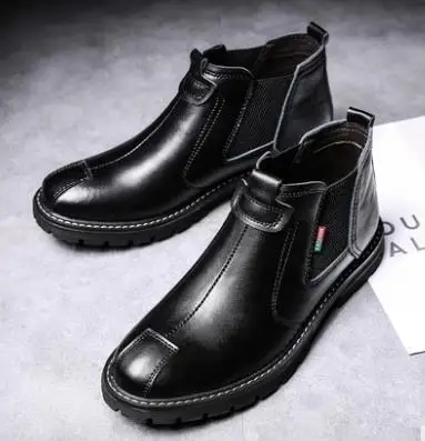 

Men Chelsea Boots Slip-on Waterproof Ankle Boots Men Brogue Fashion Boots Microfiber Leather shoes Big Size 38-44