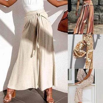 

Lasperal 2020 New Street Sexy High-waist Pleated Horn Nine-point Wide-leg Pants Casual Pants Print Fashion Women Clothing