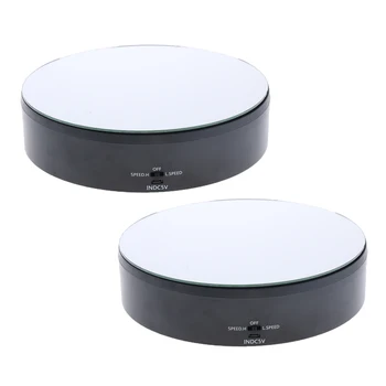 

2 Pcs 2 Speeds Rotating Display Stand Base Turntable Mirror Top, Battery/USB Powered, Black