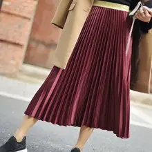 Женская однотонная миди юбка Женская эластичная высокая талия велюровая шикарная плиссированная юбка Saias Осень Зима Новая DF945