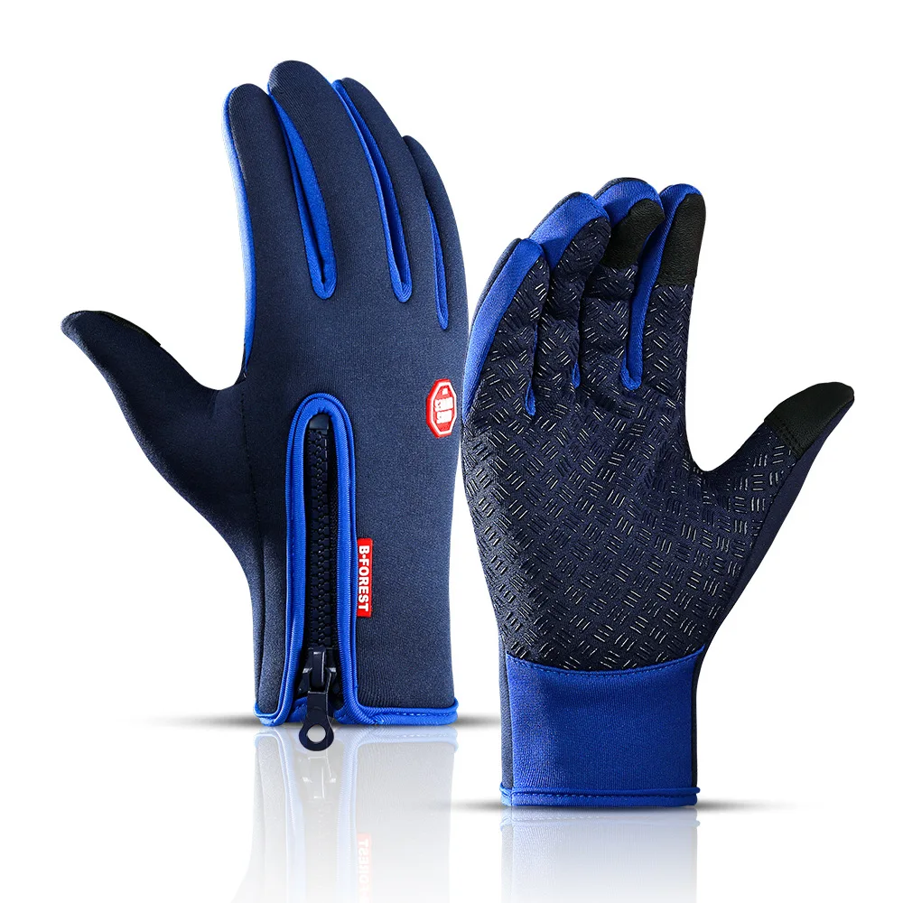Стоящие Зимние перчатки для велоспорта, теплые перчатки с сенсорным экраном, водонепроницаемые, для улицы, велосипедный и Лыжный спорт, для езды на мотоцикле - Цвет: Dark Blue