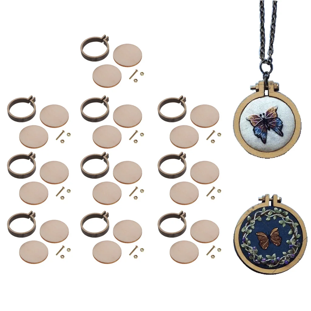 10 Sets Round Mini Wooden Embroidery Hoop Frame DIY Pendant Brooch Jewelry Making - Cross Stitch, Arts, DIY Crafts Tool 25/20mm