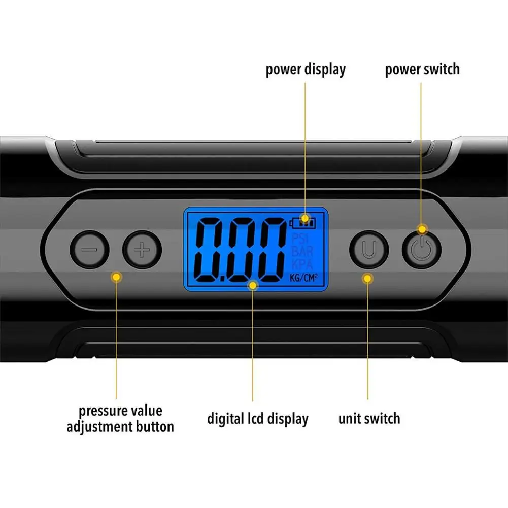 Online Bombas de aire portátiles para coches Inflador de neumáticos eléctrico 12V bomba de bicicleta de coche inflable LCD Digital recargable para Auto emergencia