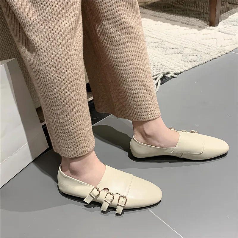 FEDONAS Top Quality Genuine Leather Female Newest Loafers Metal Buckle Women Flats Spring Shallow Casual Office Shoes Woman