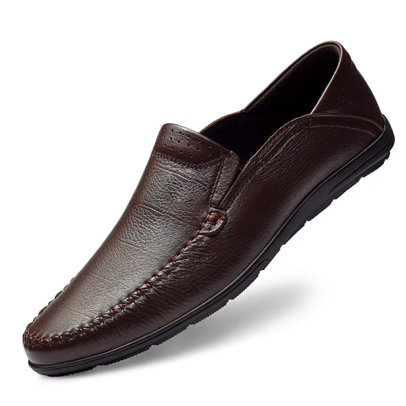 Men Casual Shoes outdoor Luxury Brand Genuine Leather Mens fashion Loafers Moccasins Comfy Breathable Slip on Driving Shoes a4 - Цвет: dark brown