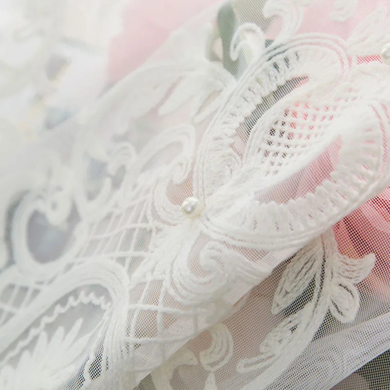 White Voile Tulle Белый Жаккардовый Тюль с бисером, занавески для гостиной, красивые элегантные кружевные перламутровые оконные занавески HM143#30 - Цвет: White Voile Tulle