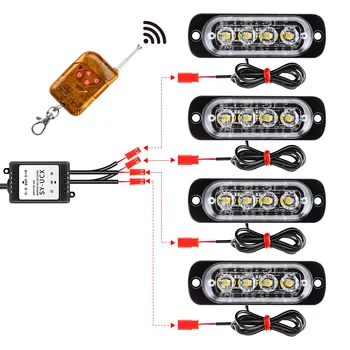 

Dash Car lights Emergency Lamp DC12-24V 36W 2 wire 4pcs 4-LED Auto Strobe