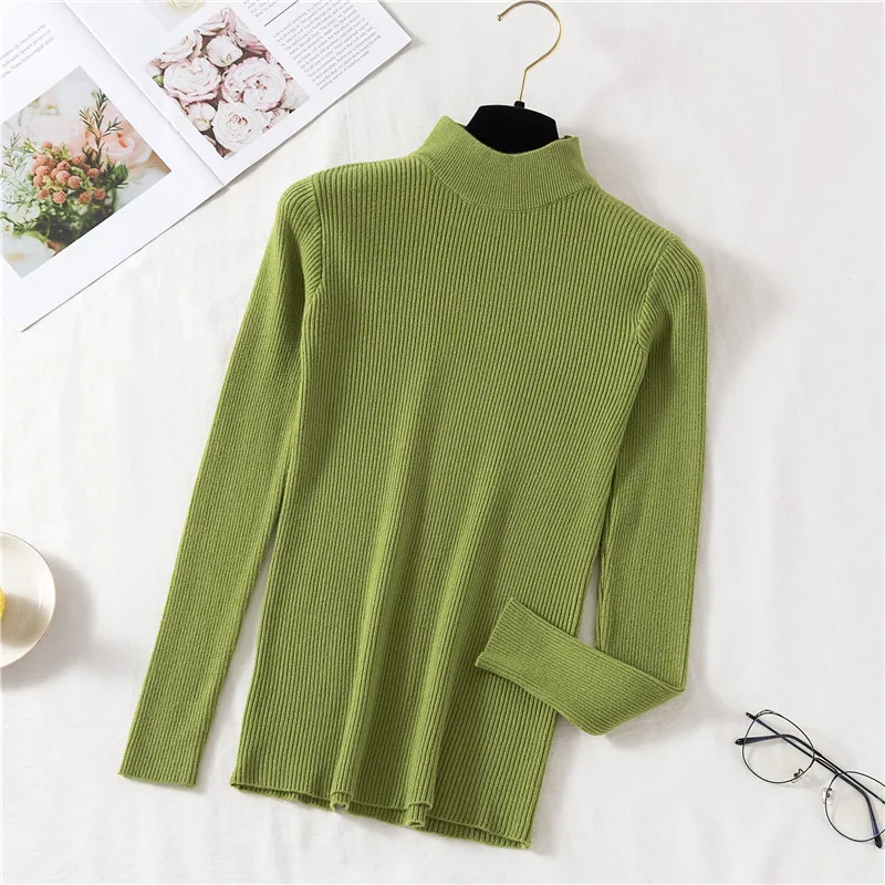 grass green sweater Зимний женский однотонный вязаный свитер и пуловеры Kawaii с круглым вырезом, повседневные женские топы Sueter Mujer, милый корейский джемпер с длинным рукавом - Цвет: grass green sweater