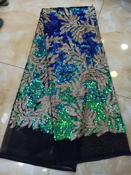 

Sequins Lace Fabric 2019 High Quality African Evening Dress Fabrics New Nigeria Sequined Embroidered Mesh Net Lace Fabric