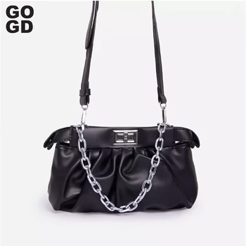 

[GOGD]female chain designer luxury handbag female travel tote bag 2020 Fashion fold bread bag MINI PU leather shoulder bag girls
